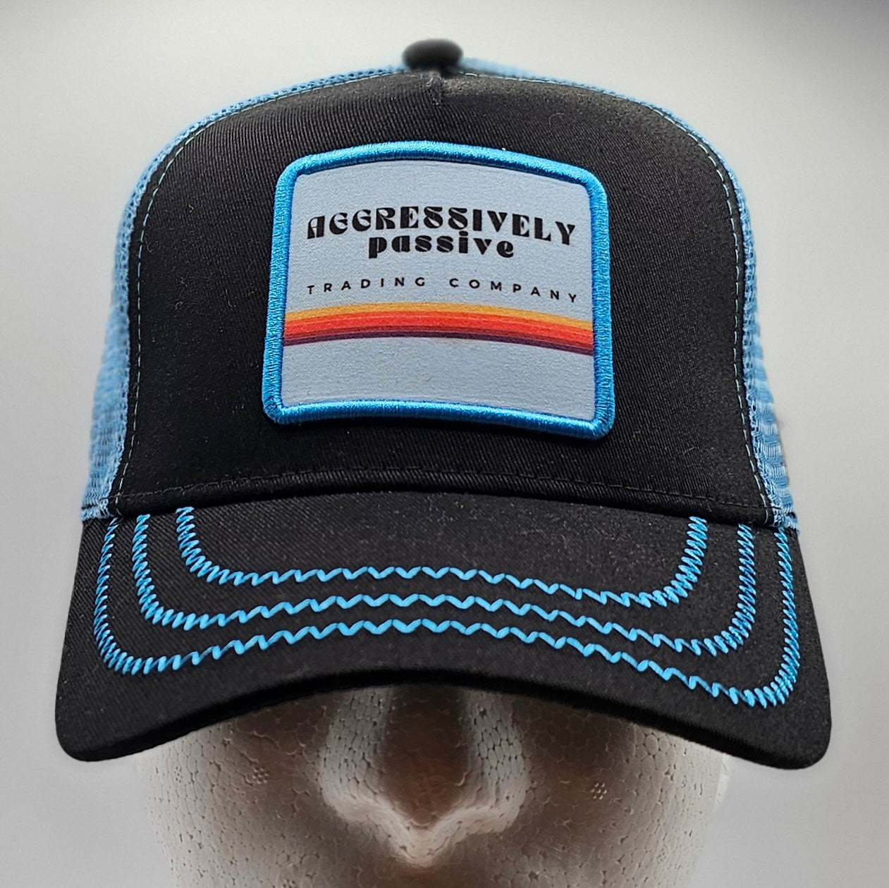 Aggressively Passive Hat Snapback Black & Baby Blue